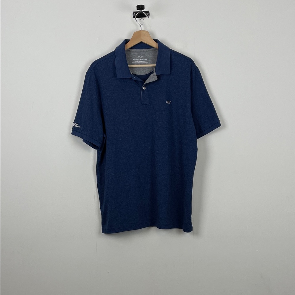 Vineyard Vine Edgartown Cotton Blend DHL Logo Navy Blue Men's L Work Polo Shirt